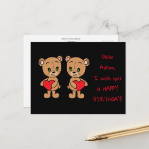 Cartão Postal Urso bebê bonito com coração, costume