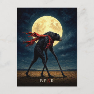 Cartão Postal Urso Cachecol Vermelho gótico Surrealista