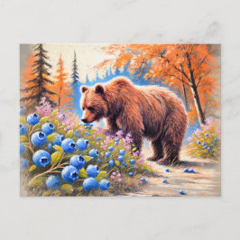 Cartão Postal Urso Castanho com Arte do Chalk Pastel Blueberry