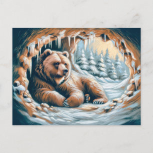 Cartão Postal Urso Castanho no Desenho de Giz de Pastel da Caver