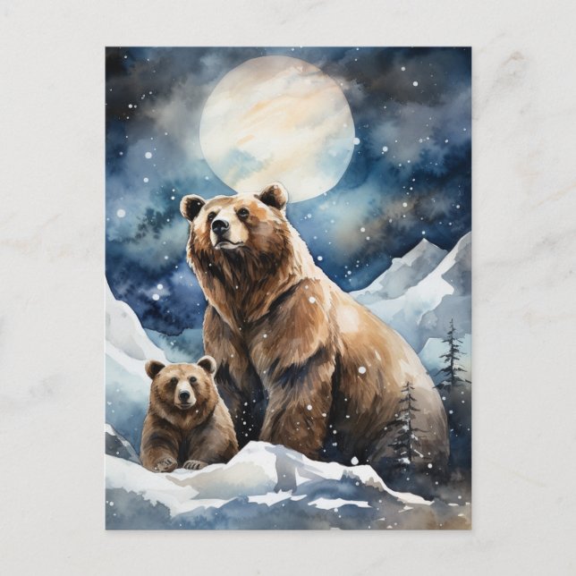 Cartão Postal Urso Cinzento e Bebê (Frente)