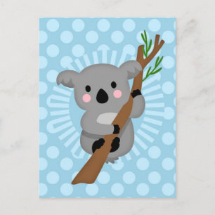 Cartão Postal Urso Coala Fofo - Bolinhas Azuis