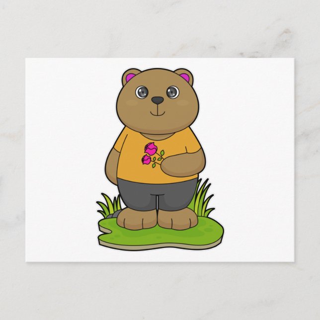 Cartão Postal Urso com Flores (Frente)