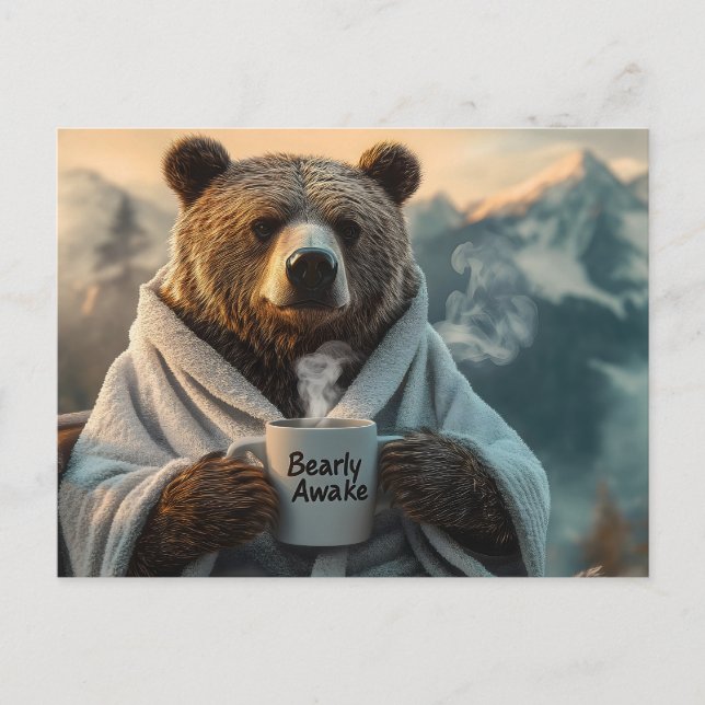 Cartão Postal Urso com túnica de café (Frente)