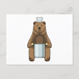 Cartão Postal Urso como cozinheiro com panela