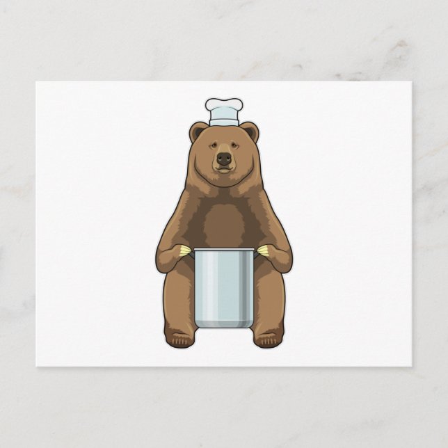 Cartão Postal Urso como cozinheiro com panela (Frente)