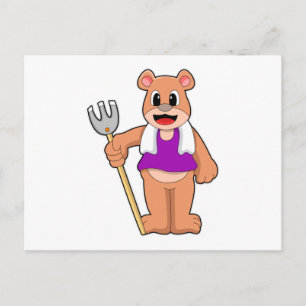 Cartão Postal Urso como Fazendeiro com Ancinho