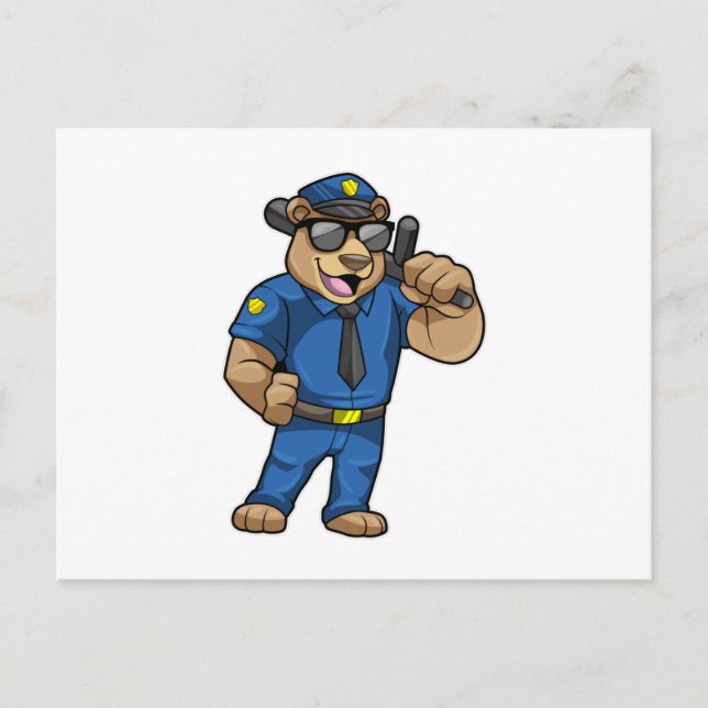 Cartão Postal Urso como oficial de polícia com uniforme de políc (Frente)