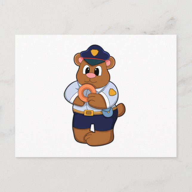 Cartão Postal Urso como oficial de polícia com uniforme policial (Frente)
