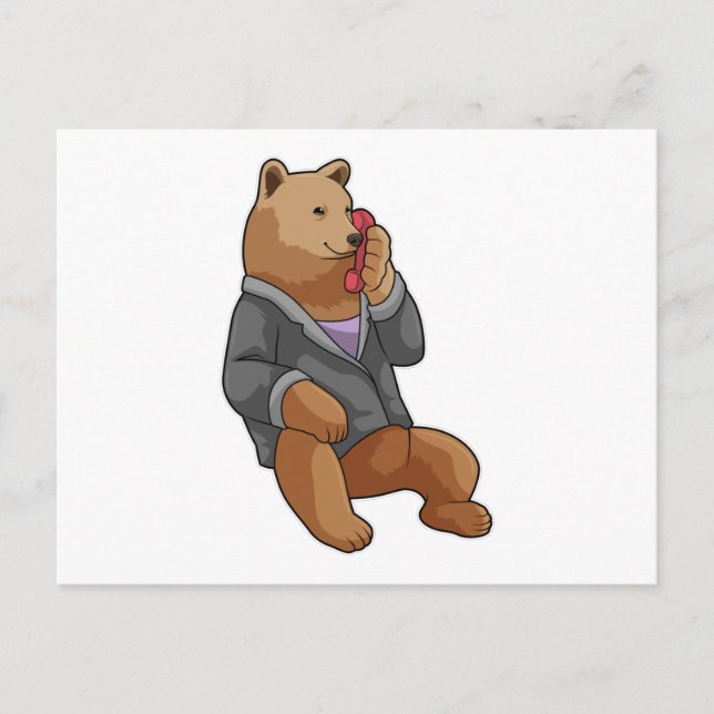 Cartão Postal Urso como secretário com telefone (Frente)