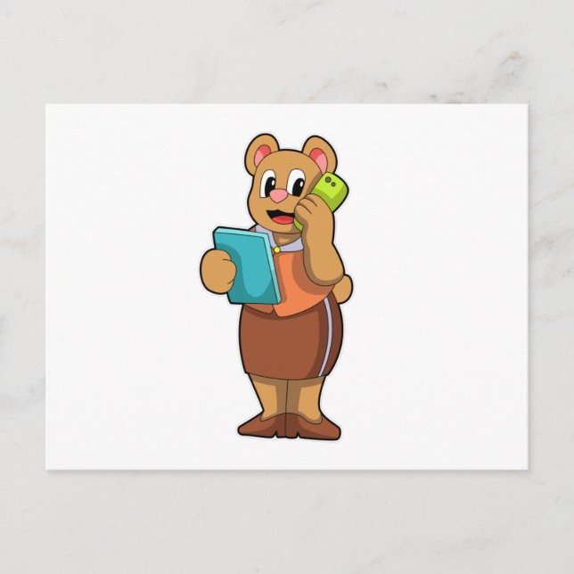 Cartão Postal Urso como Secretário em Chamada com Telefone (Frente)