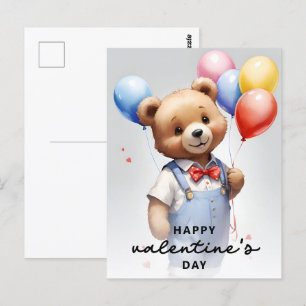 Cartão Postal Urso de Aquarela de Cubo dia de os namorados com B