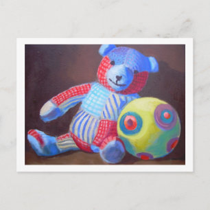 Cartão Postal Urso de brinquedo com uma bola
