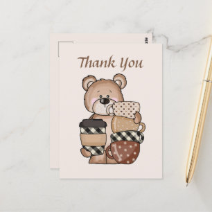 Cartão Postal Urso de café fofo adicionar texto Obrigado 