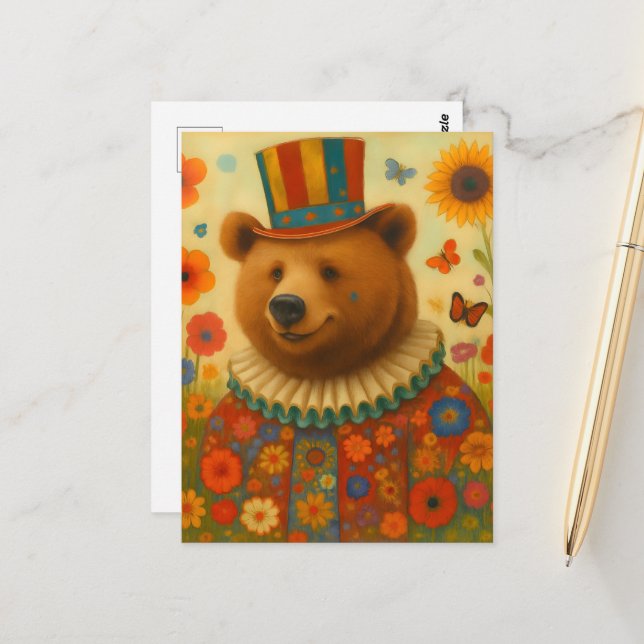 Cartão Postal Urso de Circo em Flores (Frente/Verso In Situ)