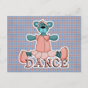 Cartão Postal Urso de Dança Ballerina Azul e Rosa