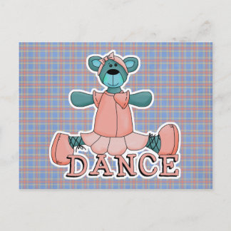 Cartão Postal Urso de Dança Ballerina Azul e Rosa