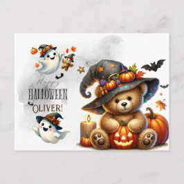 Cartão Postal Urso de Halloween Feiticeiro Feriado