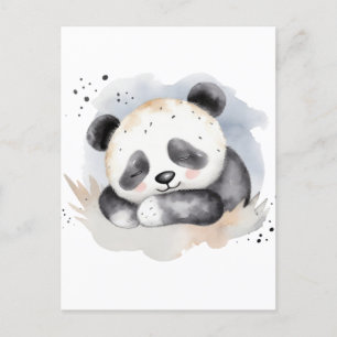 Cartão Postal Urso de Panda Bebê, Aquarela Dormindo