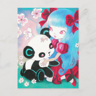 Cartão Postal Urso de Panda com Rapariga Kawaii