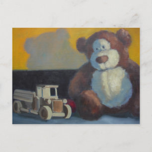 Cartão Postal Urso de pelúcia com caminhão de madeira