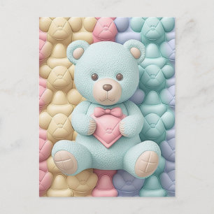 Cartão Postal Urso de pelúcia menta com coração e laço rosa