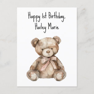 Cartão Postal Urso de pelúcia personalizado para primeiro aniver