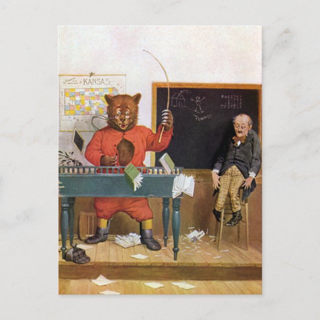 Cartão Postal Urso de Roosevelt como um professor Substitute (Frente)