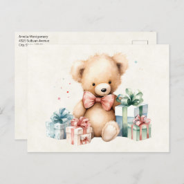 Cartão Postal Urso de Teddy Bonito com Presentes de Natal
