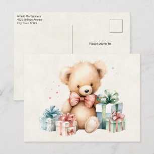 Cartão Postal Urso de Teddy Bonito com Presentes de Natal