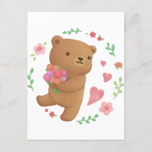 Cartão Postal Urso de Teddy com Flores