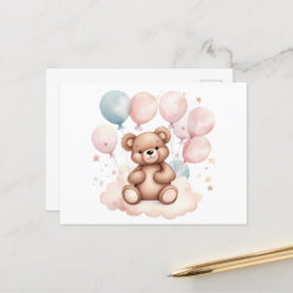 Cartão Postal Urso de Teddy do Balão de Aquarela