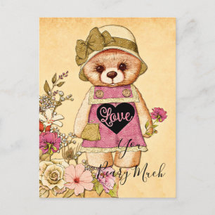 Cartão Postal Urso de valentine retrô fofo