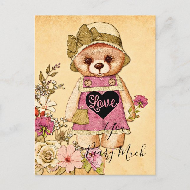 Cartão Postal Urso de valentine retrô fofo (Frente)