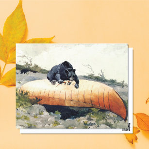 Cartão Postal Urso e Canoeiro Winslow Homer