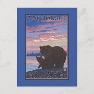 Cartão Postal Urso e Filhote - Anchorage, Alasca