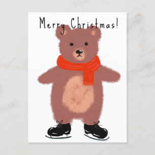 Cartão Postal Urso engraçado nos skates de inverno