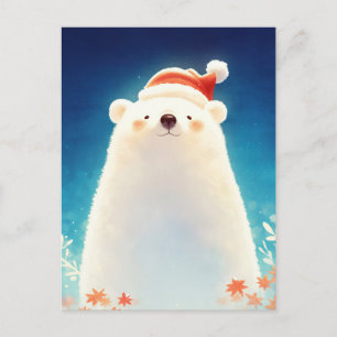 Cartão Postal Urso Feliz Natal com Chapéu de Papai Noel
