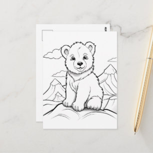 Cartão Postal Urso festivo para colorir infantil 
