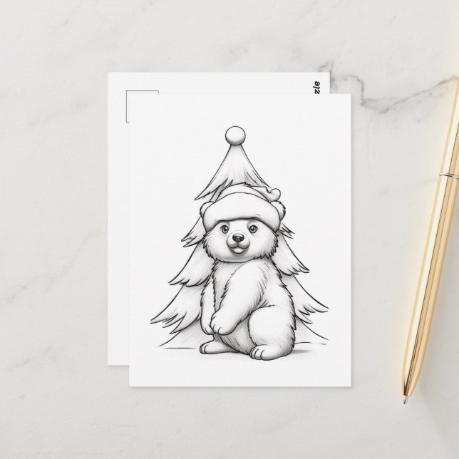 Cartão Postal Urso festivo para colorir infantil  (Frente/Verso In Situ)
