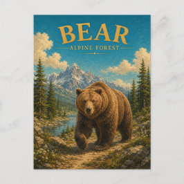 Cartão Postal Urso Floresta Alpina Aquarela GeoSaga