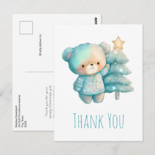 Cartão Postal Urso Fofo e Árvore de Natal Obrigado