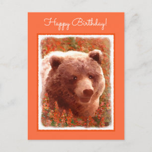 Cartão Postal Urso Grizzly na Pintura de Arte Selvagem com Algas