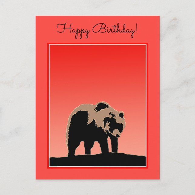 Cartão Postal Urso Grizzly no Sunset - Arte original sobre a vid (Frente)