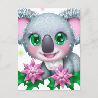 Cartão Postal Urso Kawaii Koala, bonito, com flores