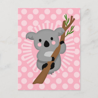 Cartão Postal Urso Koala Bonito - Garota Cinza Rosa