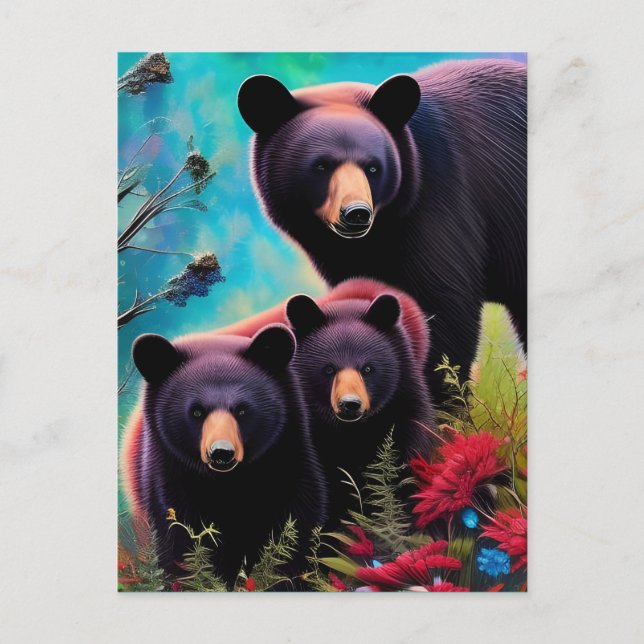 Cartão Postal Urso Mãe e filhotes (Frente)