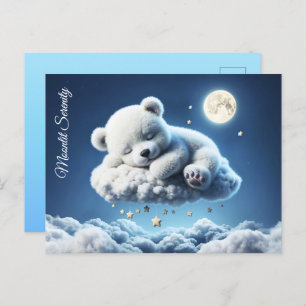 Cartão Postal Urso mágico, sonhadora, noite pastel, arte azul