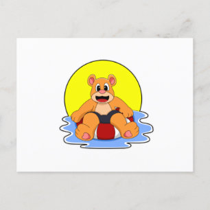 Cartão Postal Urso na Natação com Boia