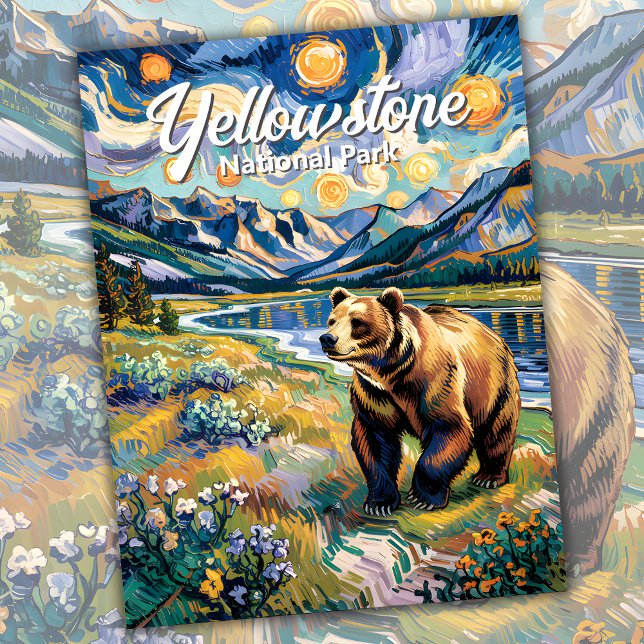 Cartão Postal Urso Nacional do Parque Personalizado Van Gogh Yel (Van Gogh Yellowstone National Park Bear Postcard)